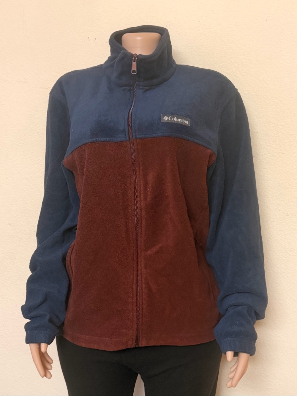Columbia Navy and Brown Colorblock Full-Zip Teddy Fleece Jacket